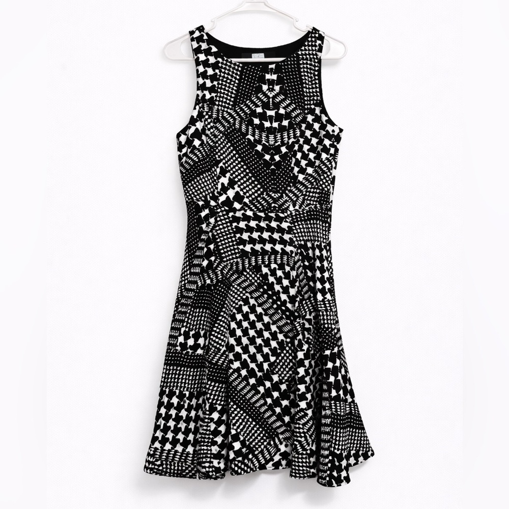 Eva Franco Retro Mod Houndstooth Fit & Flare Dress Black & White Size 6